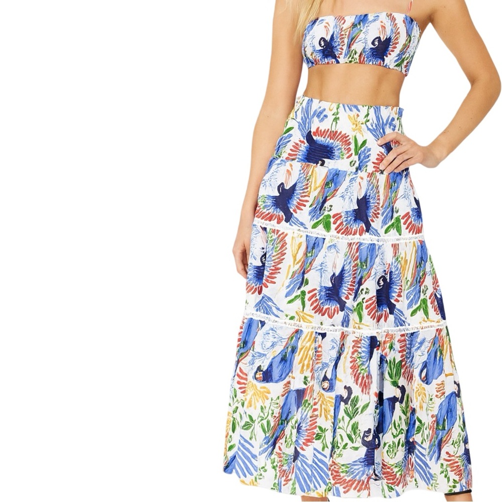 House of Harlow 1960 XS Two-Piece Set Tropical Parrot Print Crop Top Maxi Skirt